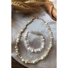 TRY Barok Inci Kısa Kolye ve Bileklik Set