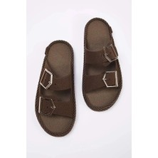 Kindep Çift Toka Hasır Günlük Kadın Terlik Kahve