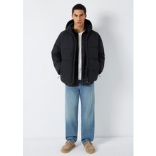 Mavi Kapüşonlu Siyah Şişme Mont 0110756-71379