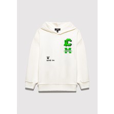Mavi Minecraft Baskılı Kapüşonlu Ekru Sweatshirt. 6S10176-70057