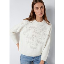 Mavi Örme Detaylı Ekru Kazak 1710852-70057