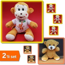 Hereveoyuncak Kahverengi Peluş Oyuncak Ayıcık + Tişörtlü Sevimli Peluş Maymun - 2li Set E9C0L1
