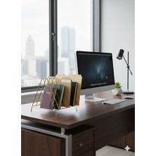 Metal Üçgen Masa Üstü Organizer - Kitap, Dergi ve Dosya Tutucu - Gold / Siyah / Bakır