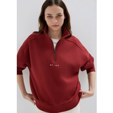 Mavi MVJNS Nakışlı Yarı Fermuarlı Bordo Sweatshirt 1S10533-70411