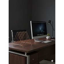 Metal Üçgen Masa Üstü Organizer - Kitap, Dergi ve Dosya Tutucu - Gold / Siyah / Bakır