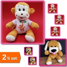 Hereveoyuncak Tişörtlü Sevimli Peluş Maymun + Sevimli Peluş Oyuncak Köpek - 2li Set Q7K5L4