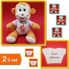 Hereveoyuncak Tişörtlü Sevimli Peluş Maymun + Özür Dilerim Yazılı Peluş Oyuncak Ayı Tişörtü - 2li Set Q0N3Y2