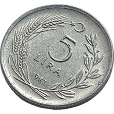 Yediotuz Digital Pazarlama 5 Lira 1985 Madeni Koleksiyon Para. Antika Madeni Para..