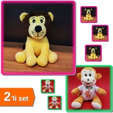 Hereveoyuncak Sevimli Peluş Oyuncak Aslan + Tişörtlü Peluş Maymun - Eğlenceli Hediye - 2li Set X1K4P9