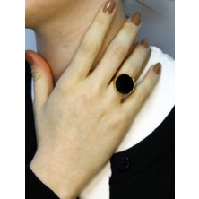 Esha Doğal Taş Oniks Doğal Taşlı Kadın Altın Kaplama Ayarlanabilir Yüzük EUY87O