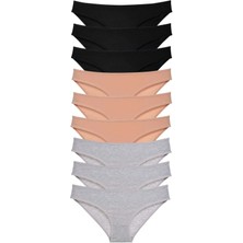 Haye Collection 9 Adet Süper Eko Set Likralı Kadın Slip Külot Siyah Ten Gri