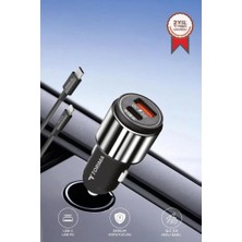 Azem Hızlı Şarj Adaptörü 45W Lightning Kablolu Araç Çakmaklık Şarj C16 Gümüş