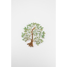 Stella Fortis Hayat Ağacı Figürlü Gold Renk Zarif Broş | Yeşil Kristal Taşlı