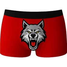 Onudabunuda Baskılı Erkek Boxer Kurt Desenli Komik Eğlenceli Pamuklu Rahat Kesim Kırmızı Siyah