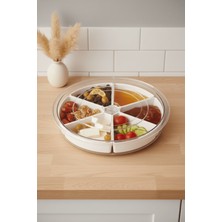 Heredot 360 Derece Döner Kapaklı 6 Bölmeli Beyaz Kahvaltı Sunum Saklama Tabağı Kabı MIT1289