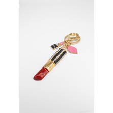 Stella Fortis Ruj Figürlü Şık Anahtarlık - Kristal Kesimli Zirkon Taşlı | Altın Kaplama