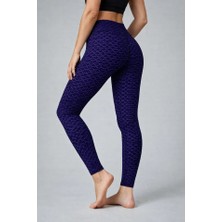 Ahes Shopping Yüksek Bel Toparlayıcı Likralı Büzgülü Tayt - Mavi