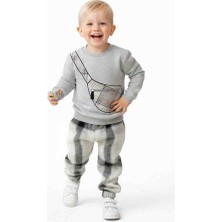 Pini Co Erkek Çocuk Bel Çantası Baskılı ve Ekose Desenli Eşofman Takımı