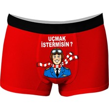 Onudabunuda Baskılı Erkek Boxer Uçmak Istermisin Desenli Komik Eğlenceli Pamuklu Likralı Rahat Kesim Kırmızı Siyah