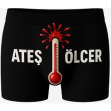 Onudabunuda Baskılı Erkek Boxer Ateş Ölçer Desenli Komik Eğlenceli Pamuklu Likralı Rahat Kesim Kırmızı Siyah