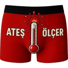 Onudabunuda Baskılı Erkek Boxer Ateş Ölçer Desenli Komik Eğlenceli Pamuklu Likralı Rahat Kesim Kırmızı Siyah