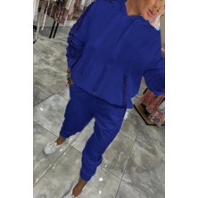 Gökyüzü Moda Kadın Uzun Kollu Kapşonlu Pulpayet Detay Viskon Iki Iplik Bluz ve Pantolon Ikili Takım