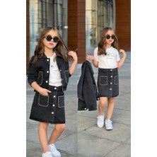 Miniğimin Cicileri Cepleri Işleme Detaylı Kız Çocuk 3 Lü Kot Takım - Siyah