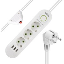 Maral Group Vea VA-21558 3'lü 3 Usb'li 1.5 Metre Akım Korumalı Priz Beyaz