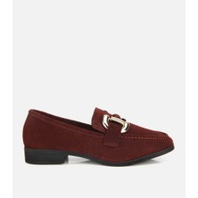 Hotiç Kadın Süet Deri Bordo Tokalı Klasik Loafer