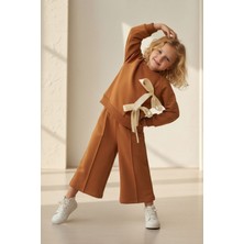 Miniğimin Cicileri Yırtmaçlı Fiyonk Detaylı 2 Li Kız Çocuk Takım - Taba