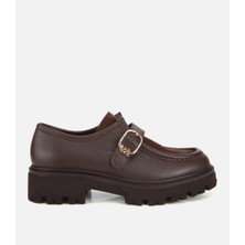 Hotiç Kadın Deri Kahverengi Loafer Toka Detaylı Düz Tabanlı Deri Ayakkabı