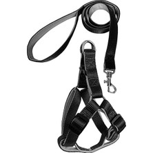 Bigelal Gezdirme Kayışlı Dokuma Köpek Göğüs Tasma Seti 52*73-110 cm Siyah