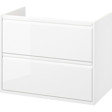 Lavabo Dolabı, Parlak Cila Beyaz, 80X48X63 Cm, 2 Çekmeceli