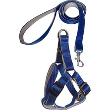 Bigelal Gezdirme Kayışlı Dokuma Köpek Göğüs Tasma Seti 32*47-110 cm Mavi