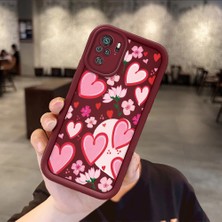 HONTINGA Xiaomi Redmi Note 10 ile Uyumlu Kılıfı Düşüme Önleyici Basitlik Anti Düşme Kamera Korumali Çilek ve Kalp Bordo Desen Yumuşak Silikon Telefon Kılıfı Kadın ve Erkek Için Uygundur Arka Kılıf K2-7155