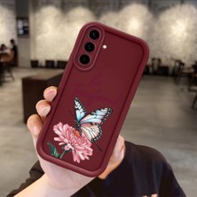 HONTINGA Samsung Galaxy A36 4g ile Uyumlu Kılıfı Düşüme Önleyici Basitlik Anti Düşme Kamera Korumali Kelebek ve Çiçek Bordo Desen Yumuşak Silikon Telefon Kılıfı Kadın ve Erkek Için Uygundur Arka Kılıf K2-7157