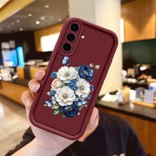 HONTINGA Samsung Galaxy A56 ile Uyumlu Kılıfı Düşüme Önleyici Basitlik Anti Düşme Kamera Korumali Kelebek ve Çiçek Bordo Desen Yumuşak Silikon Telefon Kılıfı Kadın ve Erkek Için Uygundur Arka Kılıf K2-7157