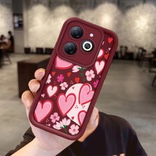 HONTINGA Infinix Smart 8 ile Uyumlu Kılıfı Düşüme Önleyici Basitlik Anti Düşme Kamera Korumali Çilek ve Kalp Bordo Desen Yumuşak Silikon Telefon Kılıfı Kadın ve Erkek Için Uygundur Arka Kılıf K2-7155