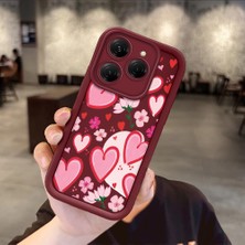 HONTINGA Tecno Spark 20 Pro ile Uyumlu Kılıfı Düşüme Önleyici Basitlik Anti Düşme Kamera Korumali Çilek ve Kalp Bordo Desen Yumuşak Silikon Telefon Kılıfı Kadın ve Erkek Için Uygundur Arka Kılıf K2-7155