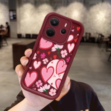 HONTINGA Xiaomi Redmi Note 14 ile Uyumlu Kılıfı Düşüme Önleyici Basitlik Anti Düşme Kamera Korumali Çilek ve Kalp Bordo Desen Yumuşak Silikon Telefon Kılıfı Kadın ve Erkek Için Uygundur Arka Kılıf K2-7155