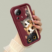 HONTINGA Xiaomi Mi 13 Lite ile Uyumlu Kılıfı Düşüme Önleyici Basitlik Anti Düşme Kamera Korumali Tatlı Kedi Bordo Desen Yumuşak Silikon Telefon Kılıfı Kadın ve Erkek Için Uygundur Arka Kılıf K2-7154