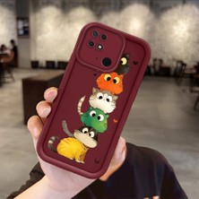 HONTINGA Xiaomi Redmi 10C ile Uyumlu Kılıfı Düşüme Önleyici Basitlik Anti Düşme Kamera Korumali Tatlı Kedi Bordo Desen Yumuşak Silikon Telefon Kılıfı Kadın ve Erkek Için Uygundur Arka Kılıf K2-7154