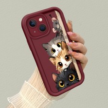 HONTINGA iPhone 15 ile Uyumlu Kılıfı Düşüme Önleyici Basitlik Anti Düşme Kamera Korumali Tatlı Kedi Bordo Desen Yumuşak Silikon Telefon Kılıfı Kadın ve Erkek Için Uygundur Arka Kılıf K2-7154