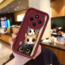 HONTINGA Xiaomi Redmi A4 ile Uyumlu Kılıfı Düşüme Önleyici Basitlik Anti Düşme Kamera Korumali Tatlı Kedi Bordo Desen Yumuşak Silikon Telefon Kılıfı Kadın ve Erkek Için Uygundur Arka Kılıf K2-7154