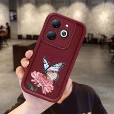 HONTINGA Tecno Spark Go 2024 ile Uyumlu Kılıfı Düşüme Önleyici Basitlik Anti Düşme Kamera Korumali Kelebek ve Çiçek Bordo Desen Yumuşak Silikon Telefon Kılıfı Kadın ve Erkek Için Uygundur Arka Kılıf K2-7157