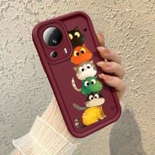 HONTINGA Xiaomi Mi 13 Lite ile Uyumlu Kılıfı Düşüme Önleyici Basitlik Anti Düşme Kamera Korumali Tatlı Kedi Bordo Desen Yumuşak Silikon Telefon Kılıfı Kadın ve Erkek Için Uygundur Arka Kılıf K2-7154