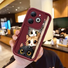 HONTINGA Infinix Smart 8 ile Uyumlu Kılıfı Düşüme Önleyici Basitlik Anti Düşme Kamera Korumali Tatlı Kedi Bordo Desen Yumuşak Silikon Telefon Kılıfı Kadın ve Erkek Için Uygundur Arka Kılıf K2-7154
