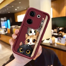 HONTINGA Tecno Camon 20 ile Uyumlu Kılıfı Düşüme Önleyici Basitlik Anti Düşme Kamera Korumali Tatlı Kedi Bordo Desen Yumuşak Silikon Telefon Kılıfı Kadın ve Erkek Için Uygundur Arka Kılıf K2-7154
