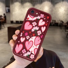 HONTINGA iPhone 8 ile Uyumlu Kılıfı Düşüme Önleyici Basitlik Anti Düşme Kamera Korumali Çilek ve Kalp Bordo Desen Yumuşak Silikon Telefon Kılıfı Kadın ve Erkek Için Uygundur Arka Kılıf K2-7155