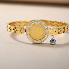 Ay Mücevher 22 Ayar Çeyrek Altınlı Çelik Kelepçe Bileklik